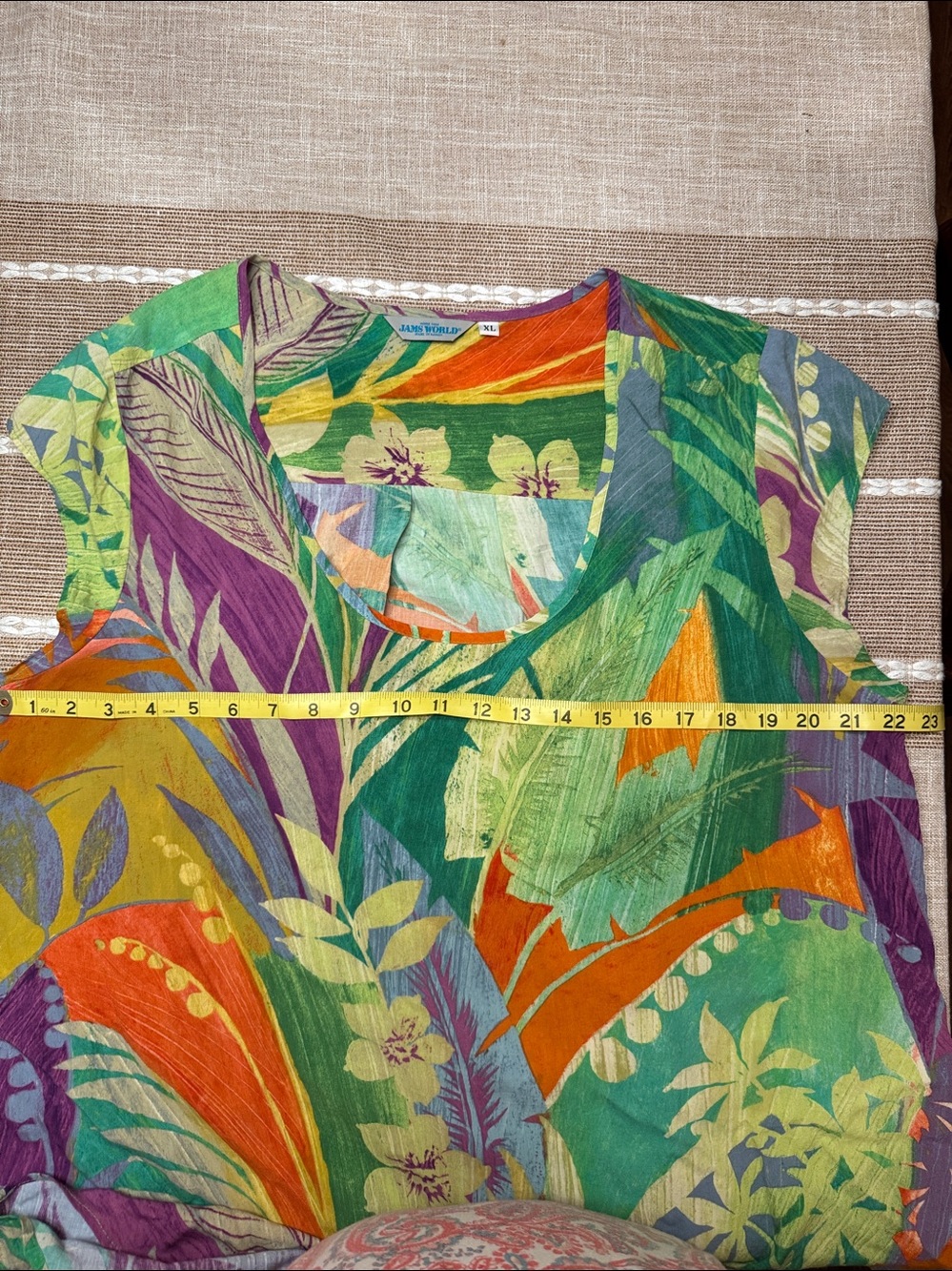 Jams world, Green Multi-Color Tropical Print Women’s Top - Picture 6 of 7